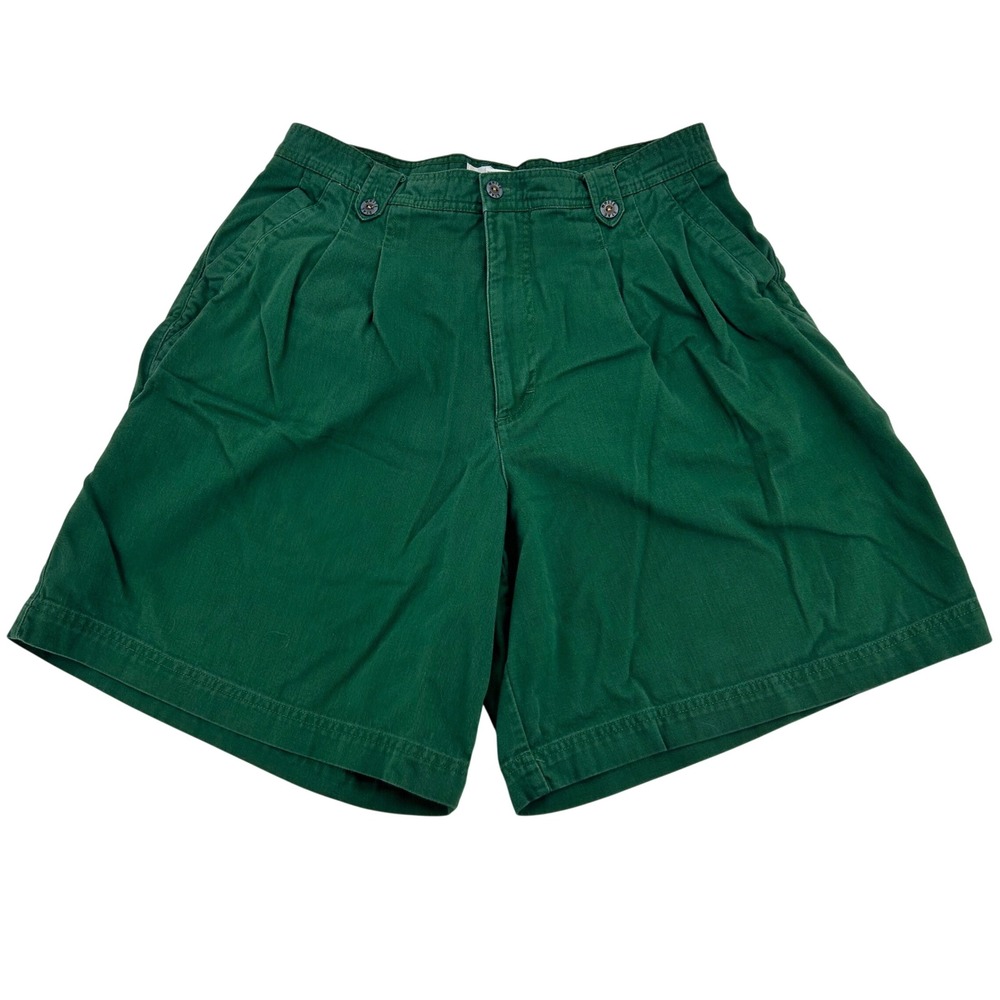 Vintage White Stag Shorts Womens 14 Green Cotton Pleated High Waist Gorpcore